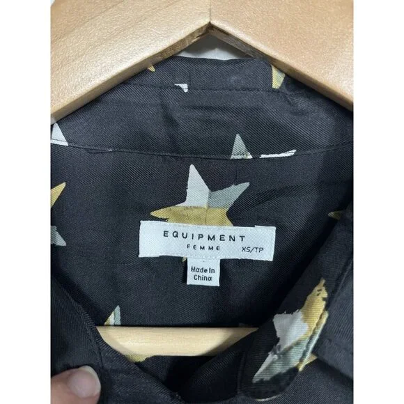Equipment Femme Dress Women XS Black Brett Star Print Silk Shirt Dress - Picture 8 of 12